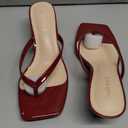 Goderci Kitten Flip Flop Thong Low Heels for Women Square Open Toe Slip On Heeled Sandals(6,Burgundy)