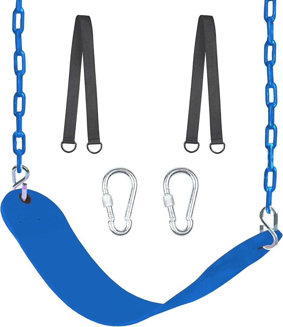 Swing Seat, 66" Heavy Duty Coated Iron Chain Sensory Swing, Therapy Swing Seat,Outdoor Playground Swing Set Accessories with Snap Hooks and Hanging Straps (Blue)