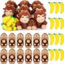 48 Pcs Adopt a Curious Monkey Plush Party Supplies Includes 12 Mini Monkeys, 12 Bananas, 12 Kraft Paper Boxes, 12 Thanks Stickers for Adopt a Pet Theme Birthday Party Favors