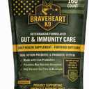 Braveheart K9 Gut & Immunity Care Dog Supplement, Veterinarian Formulated, Dual Action Prebiotic & Probiotic System, Fortified Soft Chew, 160 Count, BBD 10/31/2027