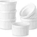 MALACASA Ramekins 8 oz Oven Safe, Porcelain Creme Brulee Ramekins Pudding Custard Cups Ceramic Souffle Dishes Ramakan Ramiken Ramicans Baking Bowls Set of 6, White, Series RAMEKINDISH