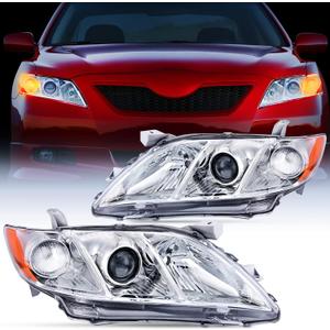 Nilight Headlight Assembly Compatible with 2007 2008 2009 Toyota Camry Headlamps Replacement Chrome Housing Amber Reflector Driver and Passenger Side