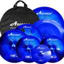 Arborea Cymbal Pack for Drum 7 pcs Blue Hero Series Include 14"Hihats 16"Crash 20"Ride Bonus 10" Splash 16"Ozone Stacker 18" China Cymbal Free Cymbal Bag