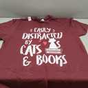 Easily Distracted by Cats and Books - Cat & Book Lover,Short Sleeve T-Shirt (Red, XXL)