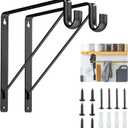 Pisman Closet Rod Bracket Heavy Duty,Shelf Bracket with Rod Holder- Black Closet Rod Support & Closet Shelf and Rod Bracket for Storage, 10 Inch 2pcs
