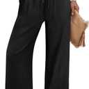 Sampeel Womens Wide Leg Linen Pants Woman Palazzo Capri Pants for Women Flowy Summer Boho Beach Vacation Outfits Cruise 2026 Fashion Clothing Business Casual Outfits Work Trousers Black M