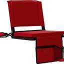Stadium Seats with Back Support for Bleachers, Folding Bleacher Seat Bleacher Chairs with Back and Cushion, Padded Stadium Chair with Shoulder Strap, 3 Large Mesh Pocket & Carry Handle, Red