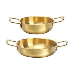Okllen Set of 2 Korean Ramen Noodle Pot with Handles, Stainless Steel Everyday Pan, Golden Korean Cooking Pot for Soup, Noodle, Pasta, Home and Outdoor, Dishwasher Safe