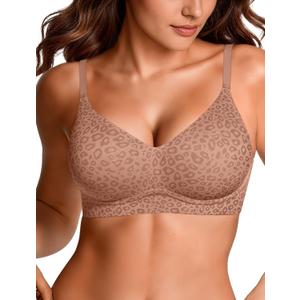 OEAK Womens Wireless Jelly Bras Comfortable Push Up Bra No Underwire Gel Bra Full Support Lift Everyday Seamless Tshirt Bras Latte Leopard XXL