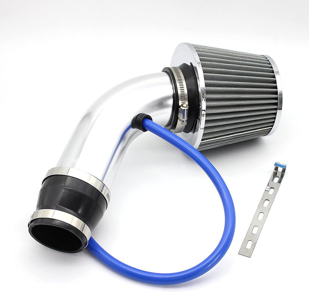 3 Inch Universal Cold Air Intake Kit, Aluminum Induction Flow Hose Pipe Kit with Air Filter (Silver)