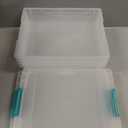 IRIS USA 6 Qt. Craft Storage Bins with Lids, 4-Pack, |Made in USA|, Clip Box, Small Plastic Sensory Bin Tote Organizer Containers for Art Supplies, Paper, & Office, Stackable - Clear/Seafoam Blue