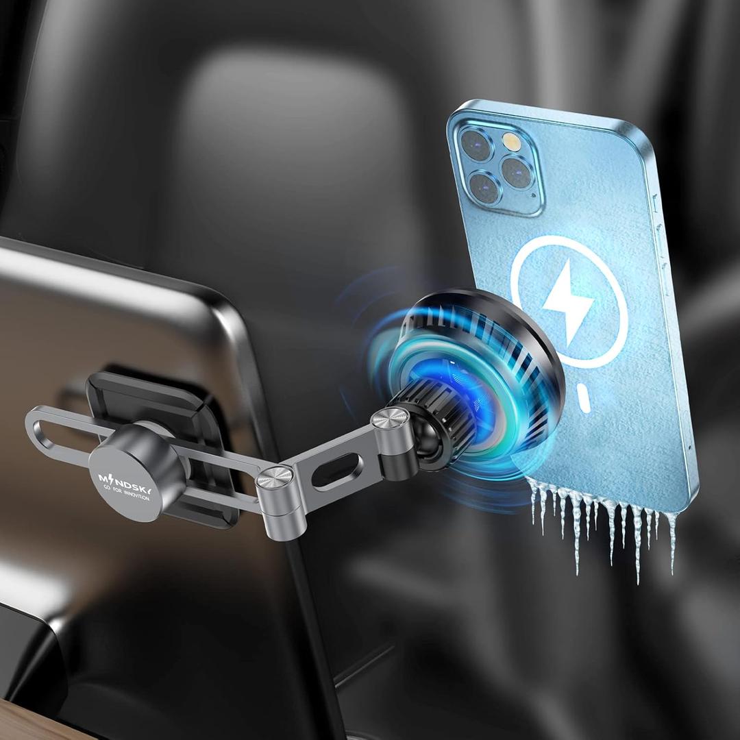 MINDSKY Cooling Mag safe Car Charger Phone Mount for Tesla 3 / Y/S/X Accessories Cellphone Holder for Car Monitor/Dashboard