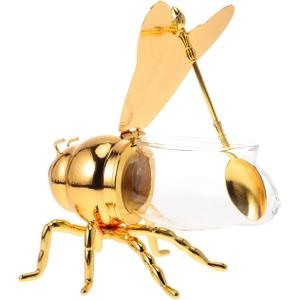 IMIKEYA Bee Honey Jar, Decorative Bee Shaped Honey Pot Bee Figurine Glass Honey Container Syrup Dispenser Crystal Condiment Pot Sugar Holder Bowl for Kitchen Home
