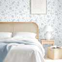 VEELIKE Sketch Blue and White Floral Peel and Stick Wallpaper Vintage Flower Wallpaper for Bedroom Nursery 17.7''x118'' Removable Toile Wall Paper Self Adhesive Contact Paper for Walls Shelves Cabinet