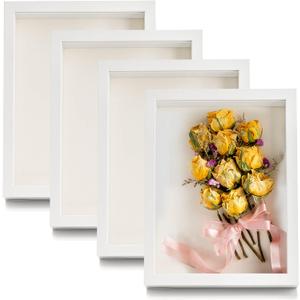 Hacaroa 4 Pack Shadow Box Frame, 8''x6'' Wood Picture Frame Memory Display Case for Bouquets, Photos, Medals, Wall, Tabletop, White