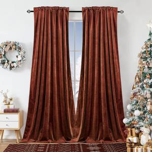 Dchola Burnt Orange Velvet Curtains for Bedroom Window, Super Soft Vintage Luxury Heavy Drapes, Room Darkening Rod Pocket Curtain for Living Room, W52 by L108 inches, 2 Panels