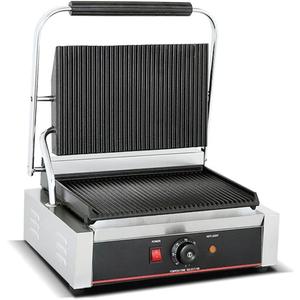 Commercial Panini Grill Grooved Press Sandwich Maker Industrial Panini Machine Single Grill Big (Big Ribbed Top And Bottom)