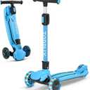 TONBUX Kids Scooter, Light Up 3 Wheel Kick Scooters for Kids 3-12, Folding Scooters with Adjustable Height - Toddler Scooter Lean-to-Steer & Widen Anti-Slip Deck (Blue)