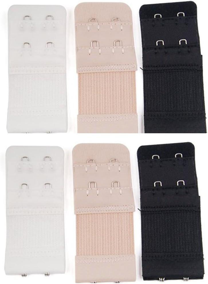 6 x 6pcs Women Ladies Soft Comfortable Back Bra 2 Hooks / 3 Hooks / 4 Hooks Band Extension Strap Extender, White/Black/Khaki