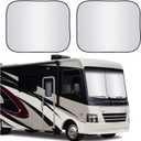 Foldable 2 Piece RV Car Windshield Sun Shade Cover, Auto Sun Shield Heat Protector for Front Window, Car Sunscreen UV Reflector Protect Dashboard Seat from Fade and Crack, Jumbo XXL 50x42 inches (Silver)