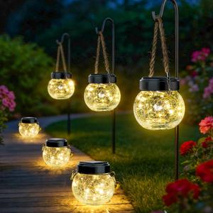 ROSHWEY 6 Pack M Size Solar Lantern Gifts for Women, Hanging Garden Decor Solar Lights Outdoor Waterproof with 15 LED for Halloween Christmas Easter Gift