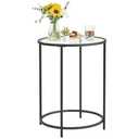 YMYNY Round End Table, Tempered Glass Sofa Side Table, Coffee Table for Office Bedroom Living Room, Metal Frame, Modern Decor, 19.7D*18.5D*25.6''H, Black UHGD020B