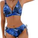 AI'MAGE Bikini Set for Women Triangle Floral Print Bikini Set Two Piece Swimsuit V Neck Bathing Suits (X-Large, Tropical Blue)