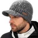 TOP-EX DryKnit Waterproof M/L XL/XXL Fleece Lined Beanie with Brim, Merino Wool Warm Cold Weather Visor Cap (Grey)