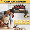 Power Tool Organizer Wall Mount, 2 Layers Heavy Duty 4 Cordless Drill Holder Tool Storage Rack with 8 Power Strip Battery Charging Station,Pliers Screwdrivers Organizer for Garage, Workshop,Tool Room