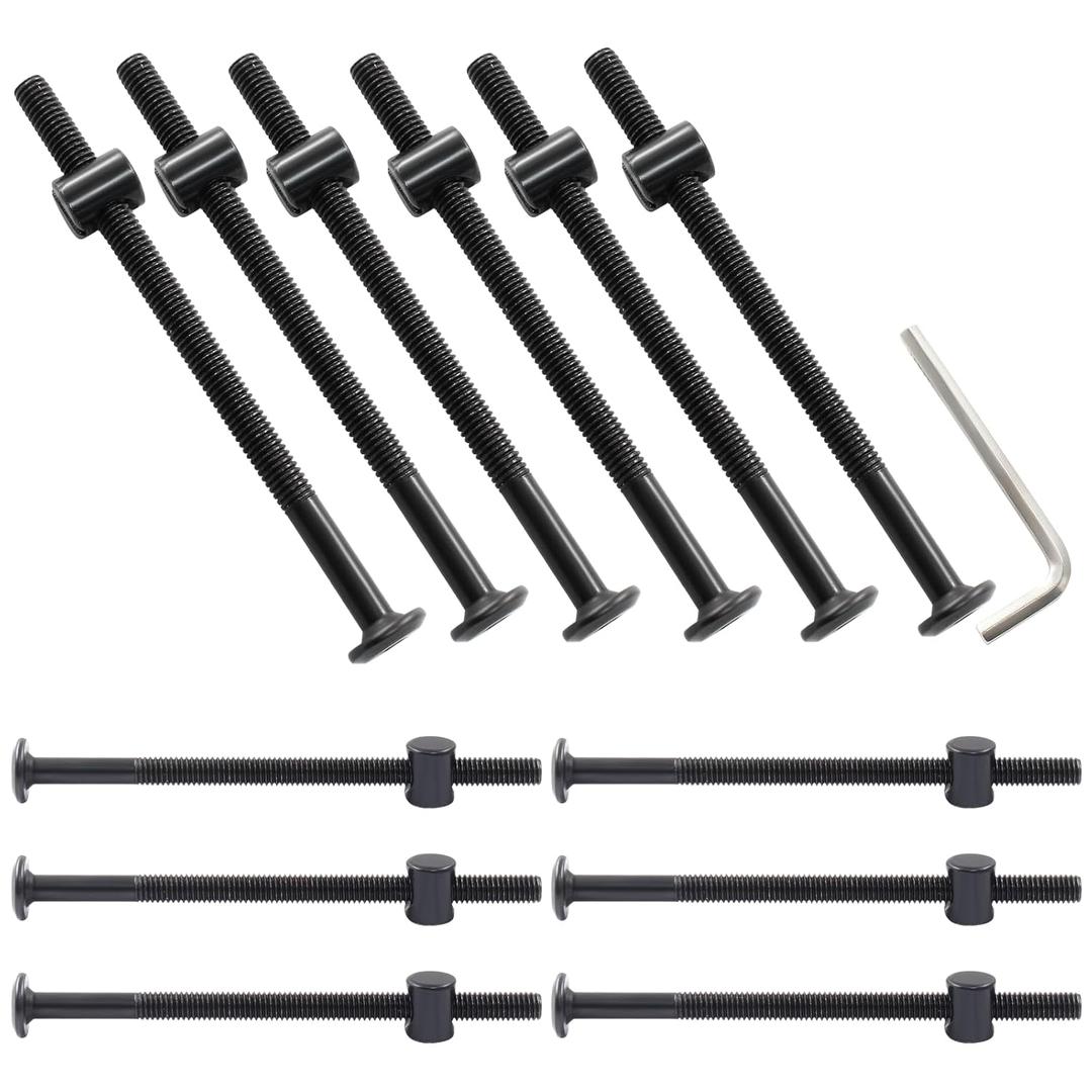 Murtenze 12-Pack M6 X 100mm Bunk Bed Bolts Black, Hex Drive Socket Furniture Barrel Screws with Nuts for Furniture Crib Baby Bed (with 1 x Wrench)