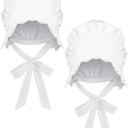 JenPen White Bonnet Women Colonial Hat Mob Bonnets Straw Handmaids Cosplay Easter Costume Lace with Adjustable Straps 2 Pcs S