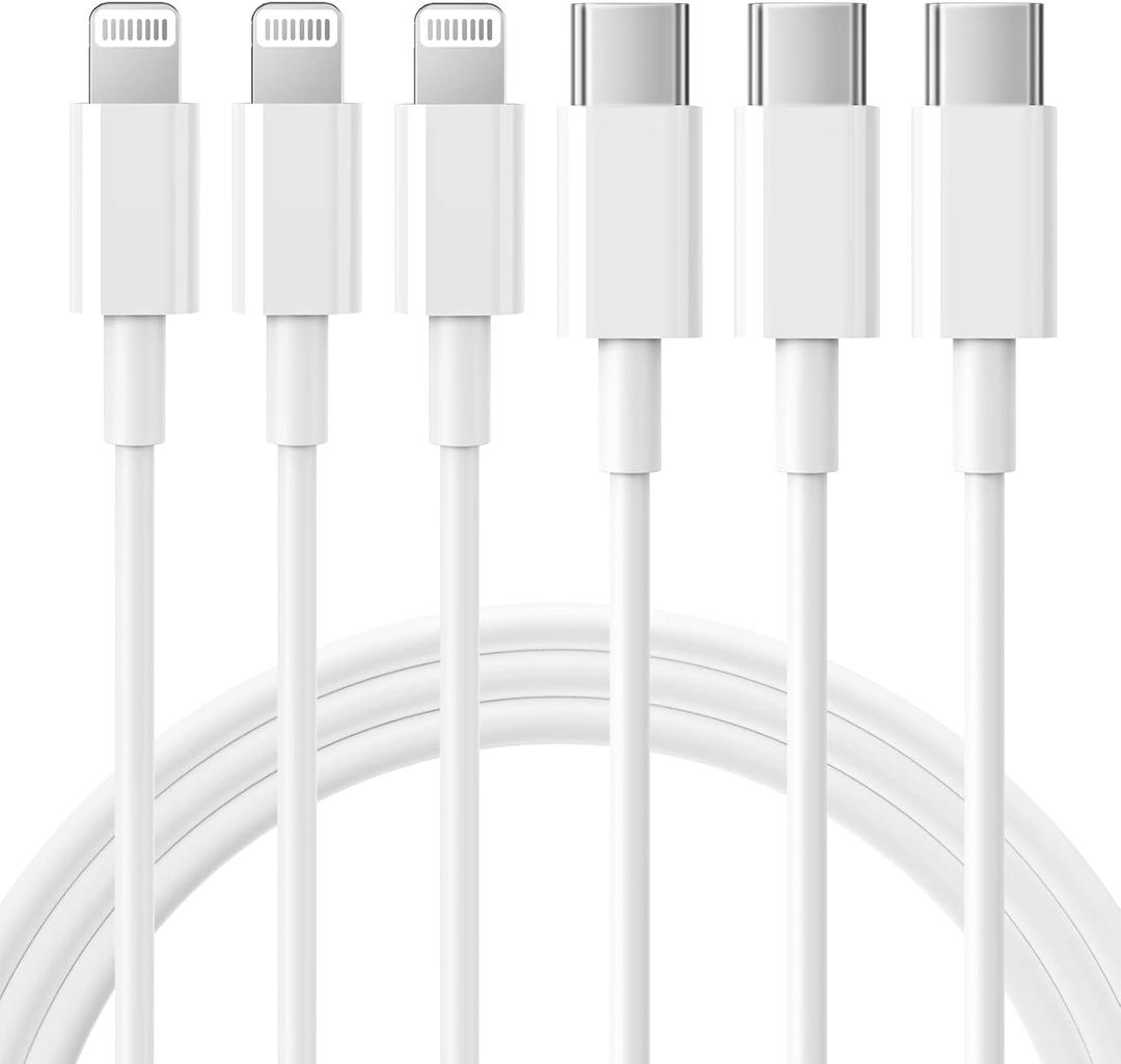 RCTech USB C to Lightning Cable 3Pack 6FT [MFi Certified] iPhone Fast Charger Cable USB-C Power Delivery Charging Cord for iPhone 14/13/12/11/XS/XR/X/8/iPad, White