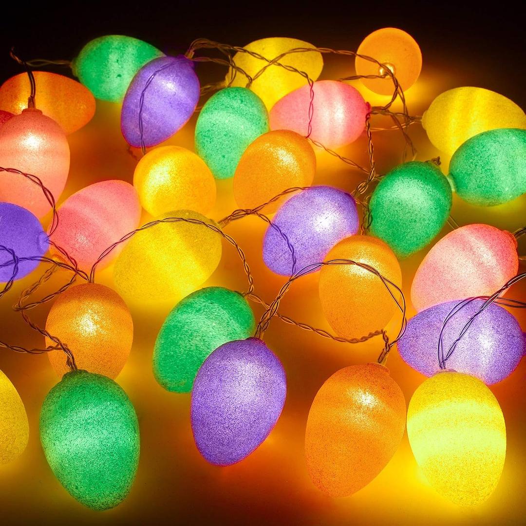 Elcoho 13.2 Feet 30 Lights Easter Eggs LED String Lights Bright Color Glitter Easter Egg Decoration for Easter Decoration Home Tree Banister Party