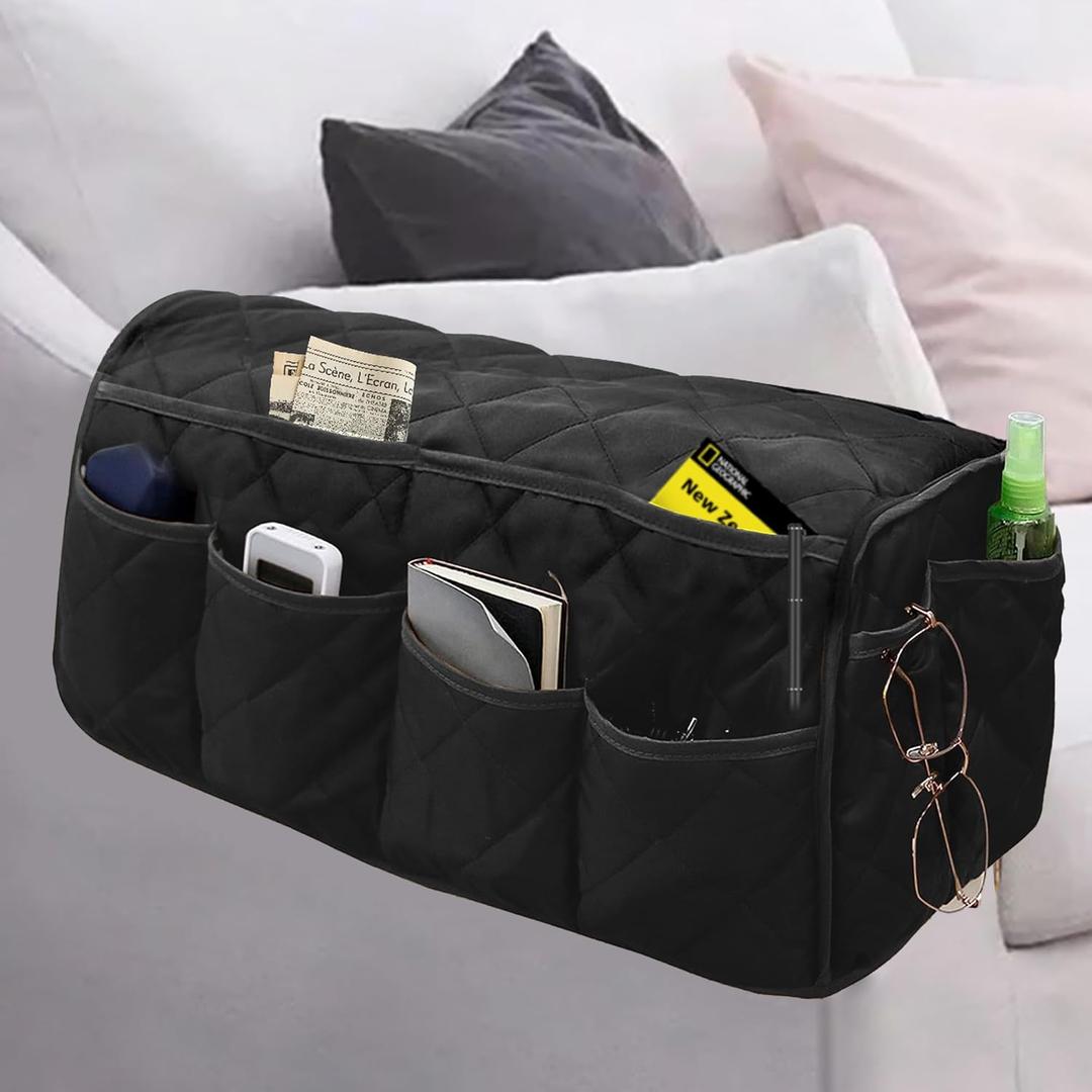 MEHIDFY Armchair Caddy, Waterproof Sofa Armrest Organizer, Non Slip Recliner Organizer, Remote Holder for Recline, Recliner Caddy with 14 Pockets Storage for TV Remote, Phone, Magazine (Black)