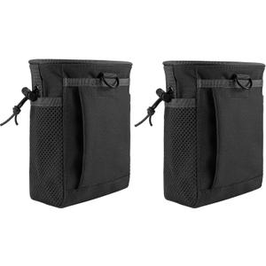 FRTKK Tactical Molle Drawstring Magazine Dump Pouch Outdoor Ammo Pouch, Adjustable Military Utility Belt Fanny Hip Holster Bag (2 Pack-Black)