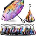 SIEPASA 49/56 Inch Inverted Reverse Upside Down Umbrella, Extra Large Double Canopy Vented Windproof Waterproof Stick Golf Umbrellas with C-Shape Handle