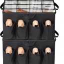 Shoe Organizer for Closet, Shoe Storage Solution with Clear Cover & Adjustable Dividers, Fabric Shoe Box Fits 16 +8 Pairs Shoes, Black, 2-Pack