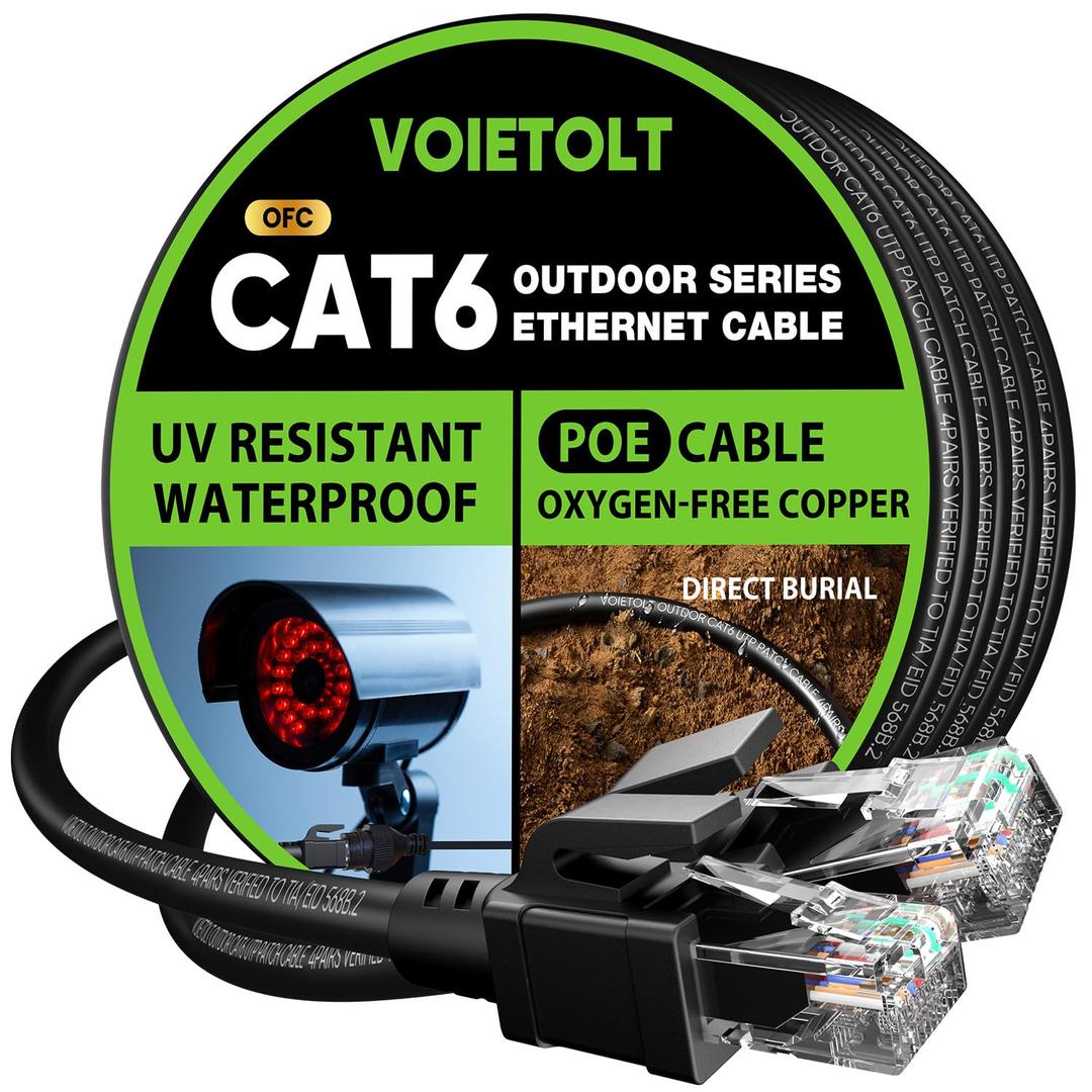 Cat 6 Outdoor Ethernet Cable 300 ft, 10Gbps 550MHz Pure Copper Network Internet Cable Direct Burial Waterproof UV LLDPE Jacket, LAN Cable Patch Cord with 60 Ties, UTP for PC
