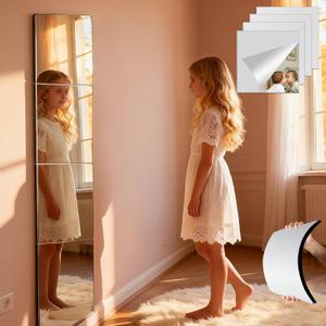 Unbreakable Kids Mirror Tiles for Wall Decor, 4 PCS 16 x 12 Inches Toddler Mirror Full Length, Stick on Classroom Small Plastic Baby Mirrors, Shatterproof Home Gym Acrylic Door Mirrors for Bedroom