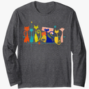 Brand: Mid Century Modern Cats Coffee Retro Mid Century Modern Cats Art 50s 60s Style Vintage Long Sleeve T-Shirt (M, Dark Heather Grey)