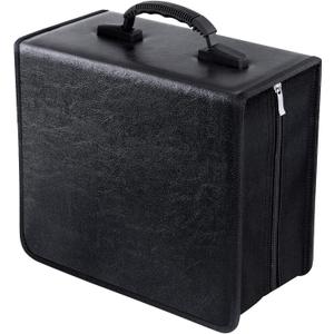 Siveit CD/DVD Binder, CD DVD Case Holder Binder 400 Capacity CD/DVD Wallet Storage Booklet Album Box (White binder, PU Black)