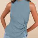 BLENCOT Women's Casual Sleeveless Twist Knotted Front Summer Tops Mock Turtleneck Asymmetrical Hem Y2K Top (Blue, S)