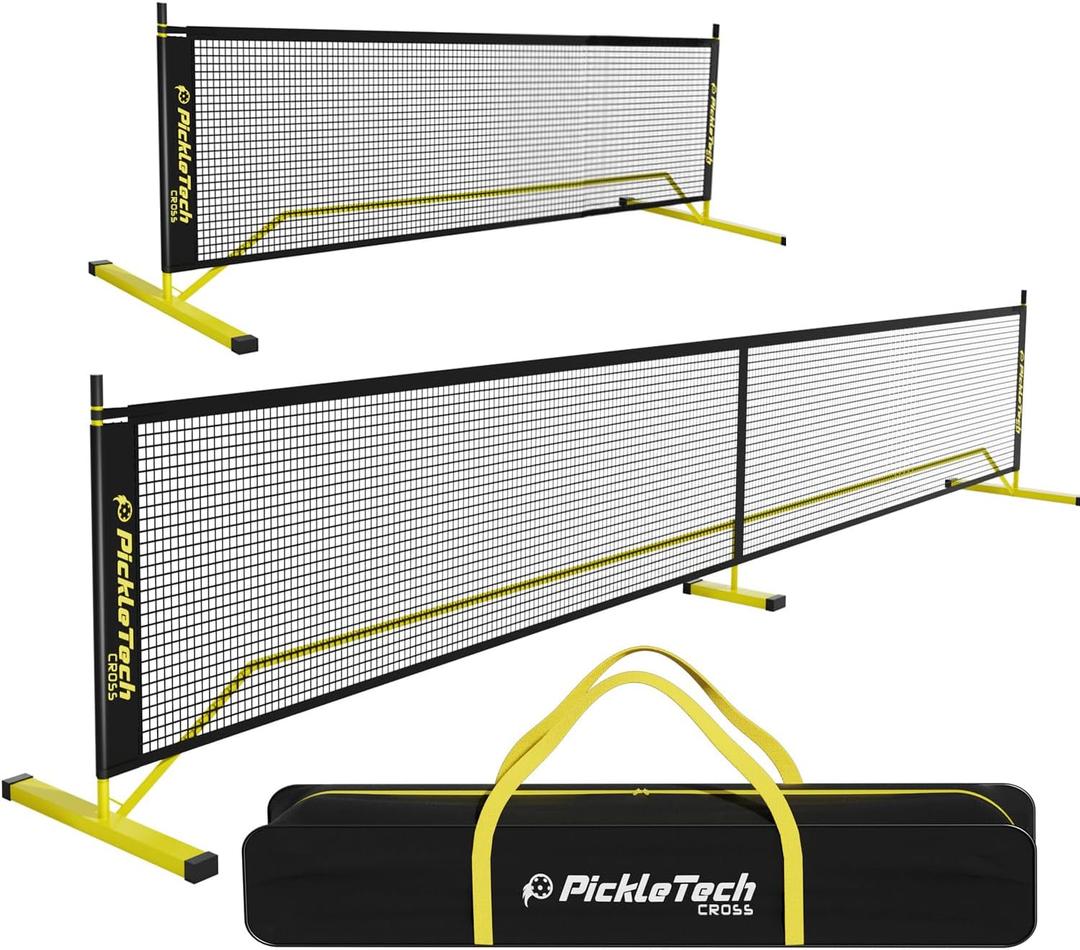 PICKLETECH 4.0 Slim Version Portable Pickleball Nets Outdoor Game 22 FT Pickleball Net-USAPA Regulation Size-Pickle Ball Net System with Carrying Bag for Driveway (2in 1, Yellow)