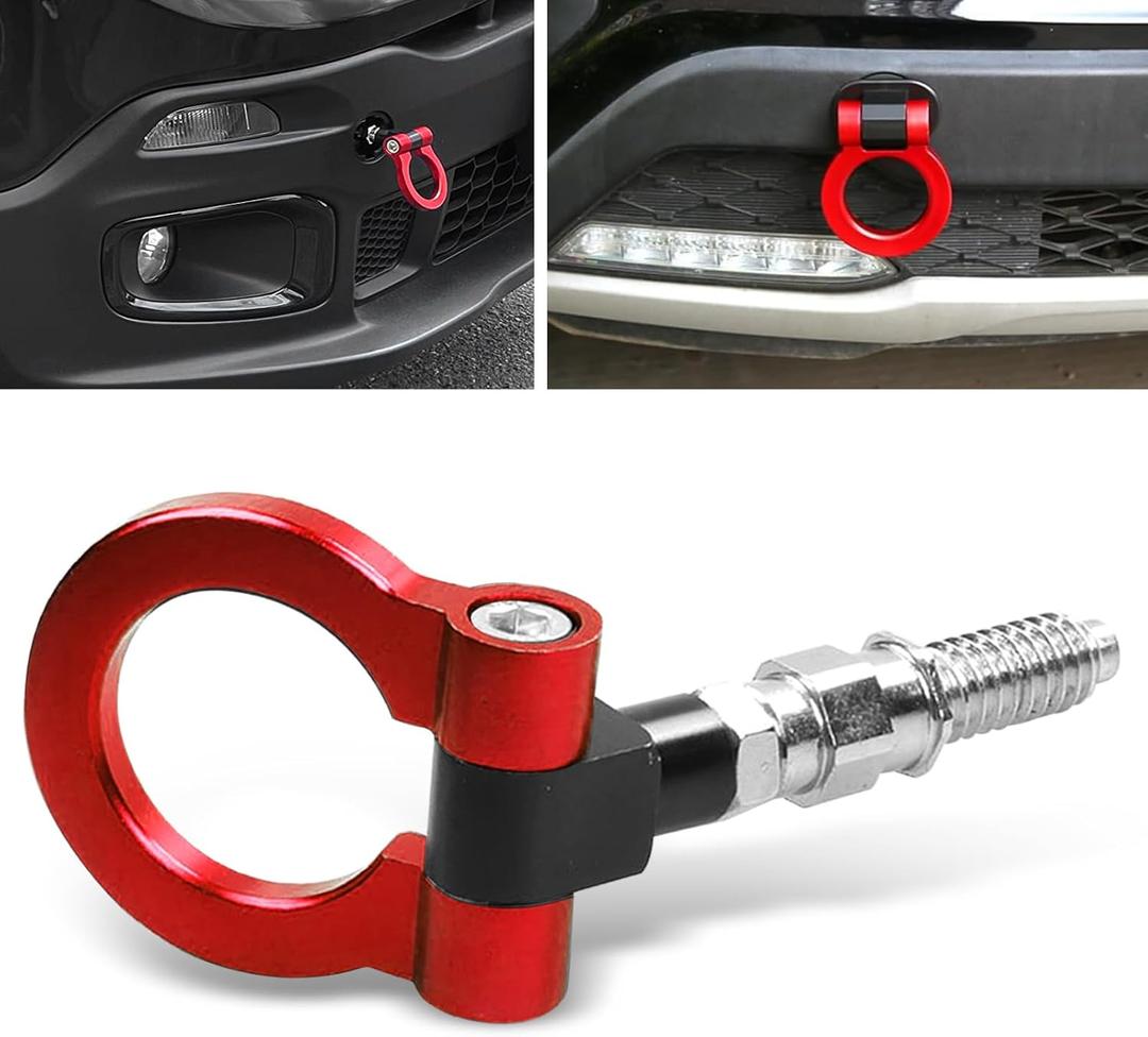 1 PC Car Bumper Spiral Towing Hook, Modified Accessories Front Trailer Hook, Car Round Bumper Pull Ring, Universal for Most Cars (Red)