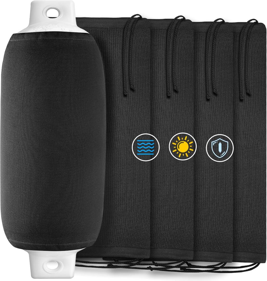 Boat Fender Covers 9 x 26, Boat Bumper Covers Durable Marine Fender Covers fit Most Cylindrical Fender & Bumper, 4 Pack Black (Cover Only)