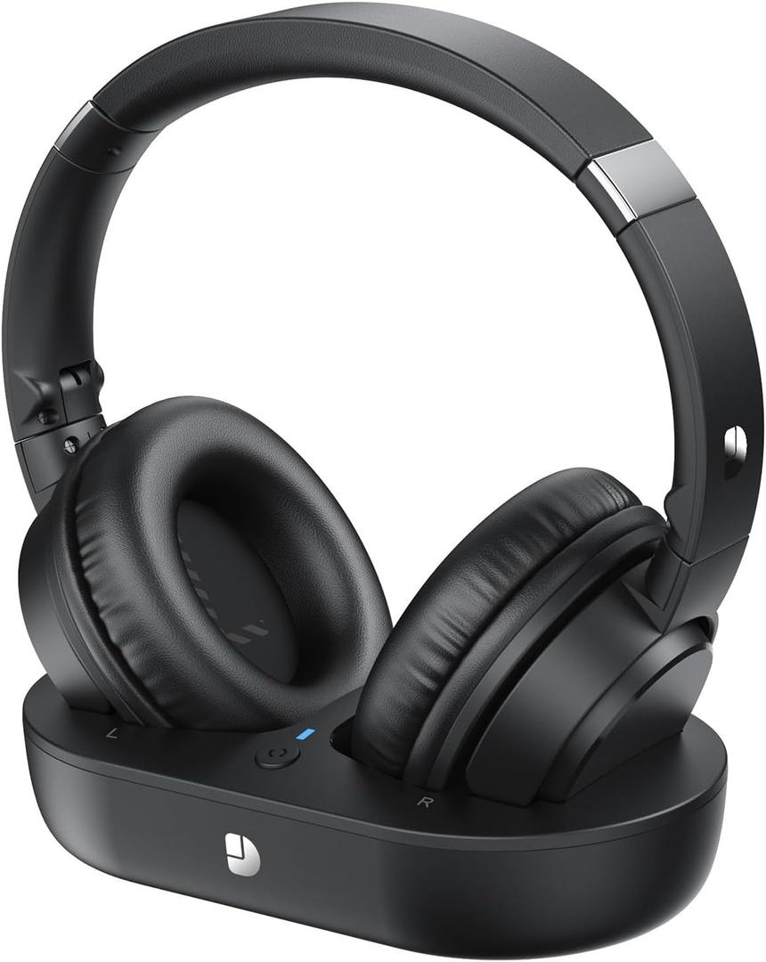 Wireless Headphones for TV, TV Headphones Wireless for Seniors, Versatile Charging Dock with Transmitter, Instant Audio Sync, 65-Hour Battery Life, Ideal Gift for Parents & Seniors (Black)