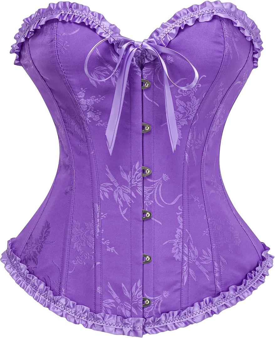 SZIVYSHI Corset Tops for Women, Bustier Shapewear Lingerie, Lace Waist Push Up Bodysuit (X-Large, Ultra Violet)