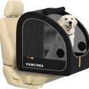 PAWZIDEA Portable Dog Crate for Car Travel, Collapsible Pet Travel Crates for Large Dogs, Enclosed Soft-Sided Car Kennel Carrier for Backseat, Secures w/Seatbelt & Headrest Strap, Chew-Proof