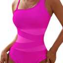 Blooming Jelly Women's Sexy One Piece Bathing Suits Slimming Mesh Swimwear One Shoulder Swimsuits for Women 2026 (Pink, S)