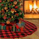 48 Inch Buffalo Plaid Christmas Tree Skirt Large Red and Black Buffalo Plaid Double Layers Tree Skirt for Holiday Christmas Decorations
